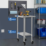 HARDURA Stainless Steel Commercial Table Prep & Work Table with Casters Heavy Duty Metal Table with Wheels NSF 430 24×18 Inches