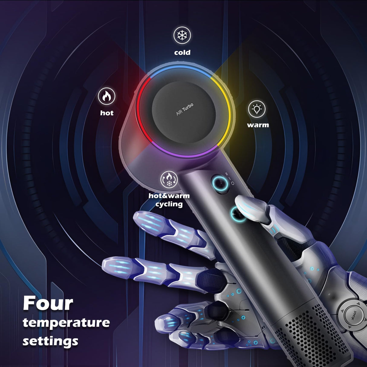 Hair Dryer, Professional High Speed Ionic Blow Dryer with 75m/s Airflow Speed, 110,000 RPM Brushless Motor, Fast Drying Lightweight Travel Hairdryer, 4 Temperature Settings, Low Noise Magnetic Nozzle