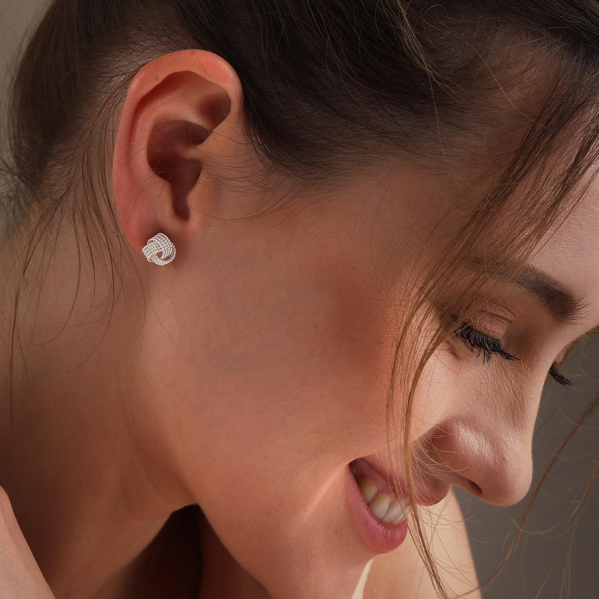 LeCalla Sterling Silver Knot Earrings Jewelry Italian Design Diamond-Cut Twisted Wire Love Knot Stud Earring for Women 10mm