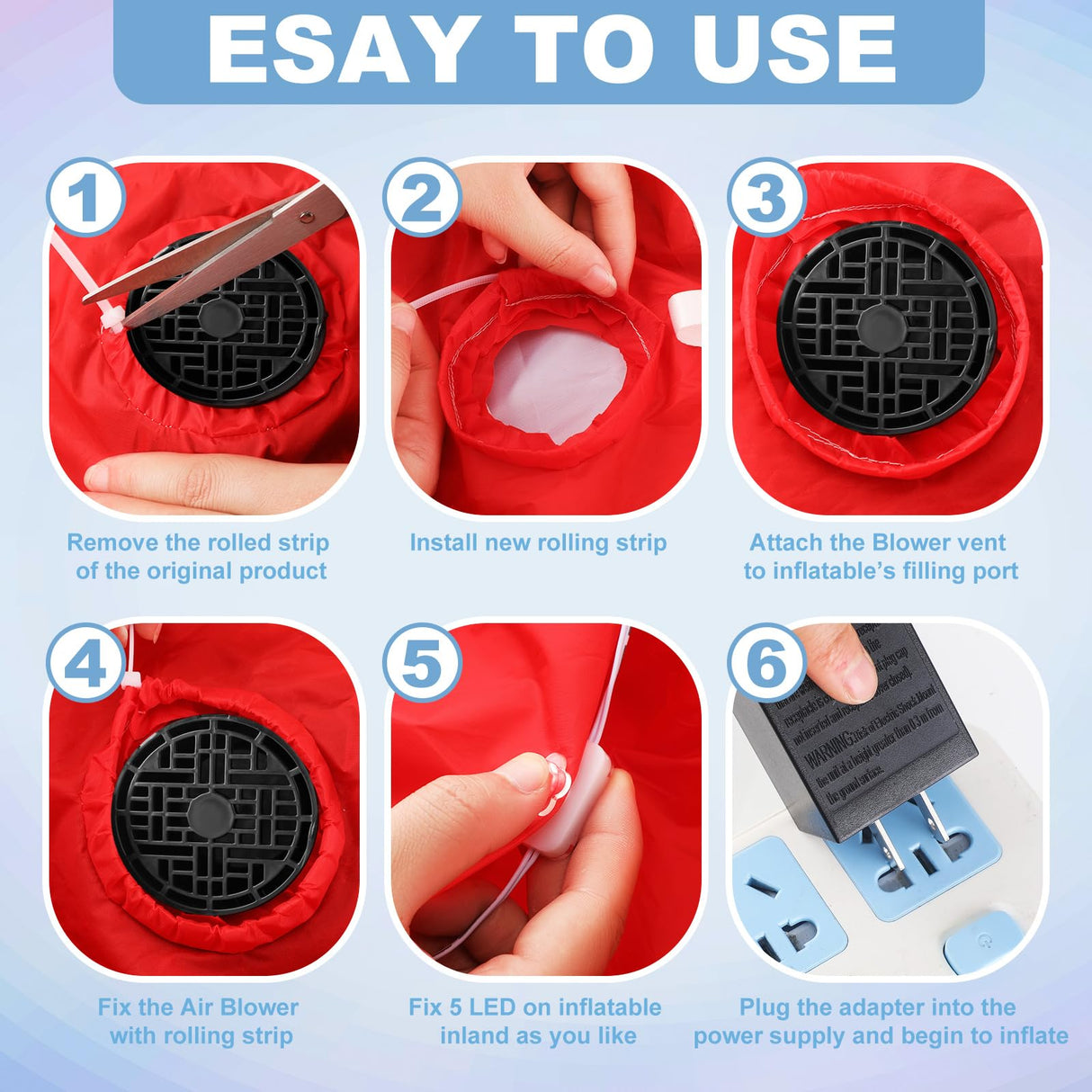 Landhoow Inflatable Replacement Fan Blower 12v 1.5a Air Blower Fan for Inflatables with 6 Adapter LED Lights Waterproof for Halloween Christmas Outdoor Yard Decorations