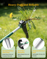 Grenebo Stand Up Weed Puller Tool, Claw Garden Weed Removal Tool with Eject Mechanism, Heavy-Duty Manual Weeder, Root Weed Remover Tool for Dandelion, Crabgrass & Weeds, Without Bending, or Kneeling
