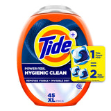 Tide Power PODs Hygienic Clean Heavy Duty Liquid Laundry Detergent Pacs, Free and Clear of Dyes and Perfumes, For Visible and Invisible Dirt, 45 Count, HE Compatible