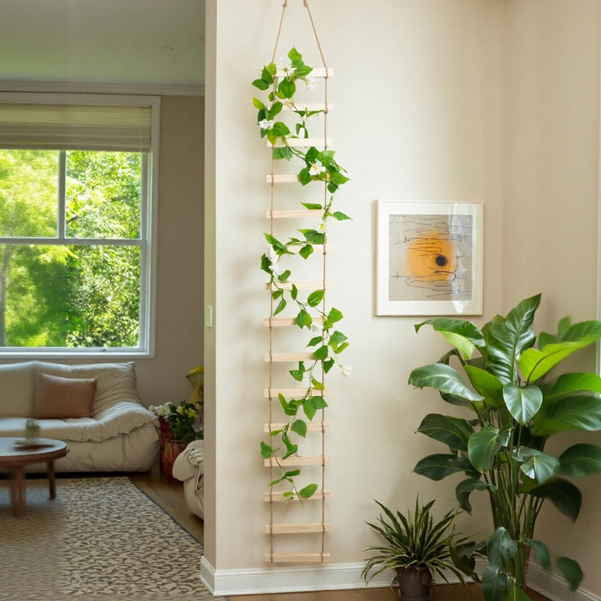 Wooden Ladder Plant Trellis for Climbing Plants – 6ft Extra Tall Indoor & Outdoor Hanging Wall Wooden Trellis Garden Plant Support, Easy to Install for Vines, Ivy, Pothos, Potted Plants