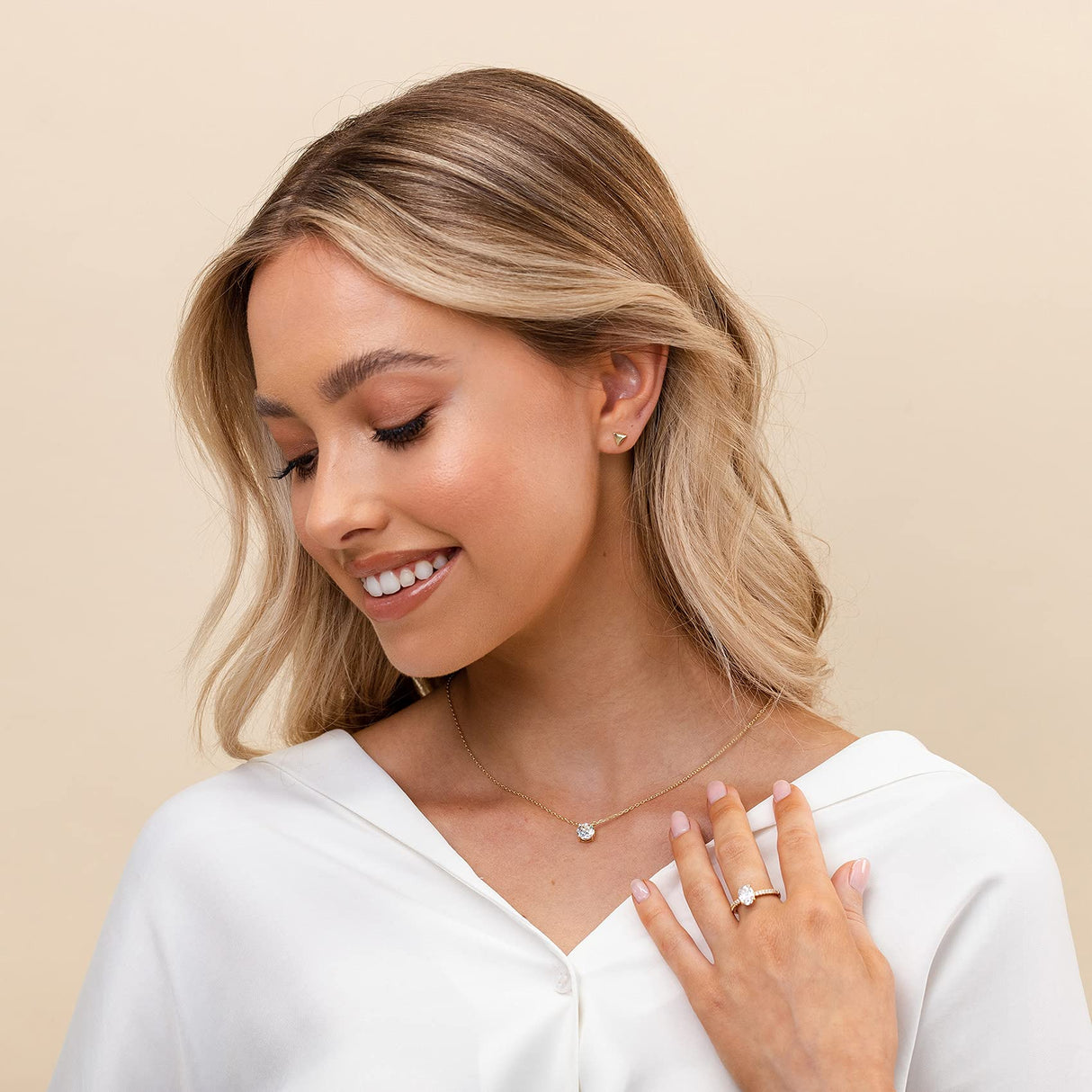 PAVOI CZ Dainty Solitaire Choker Necklace, 14K Gold Plated, Yellow Gold, Y