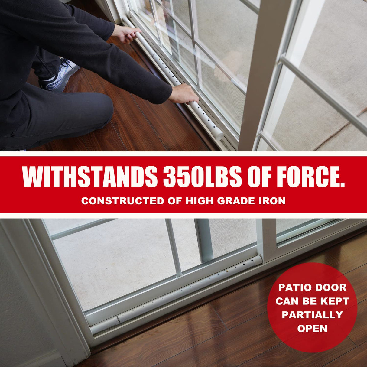 SecurityMan Adjustable Door Security Bar - Constructed of High Grade Iron - Great for Apartment Security or Home Protection Door Stoppers -(18.25”-47.5” for Doors / 18.25”-46.5” for Patio Doors) White