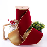 CSZD RIBBON Dark Red Velvet Christmas Wired Ribbon 4inch Wide*10Y Red and Gold Double Sided Velvet Ribbon for Christmas Tree Wreaths Gift Wrapping Bows Gralands Home Decor Crafts (Dark red)