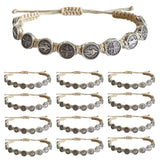 12pcs St Benedict Bracelets Nature Color String Saint Benedict Rosary Bracelet Medalla De San Benito Catholic Gift For Men Women (Nature Color)