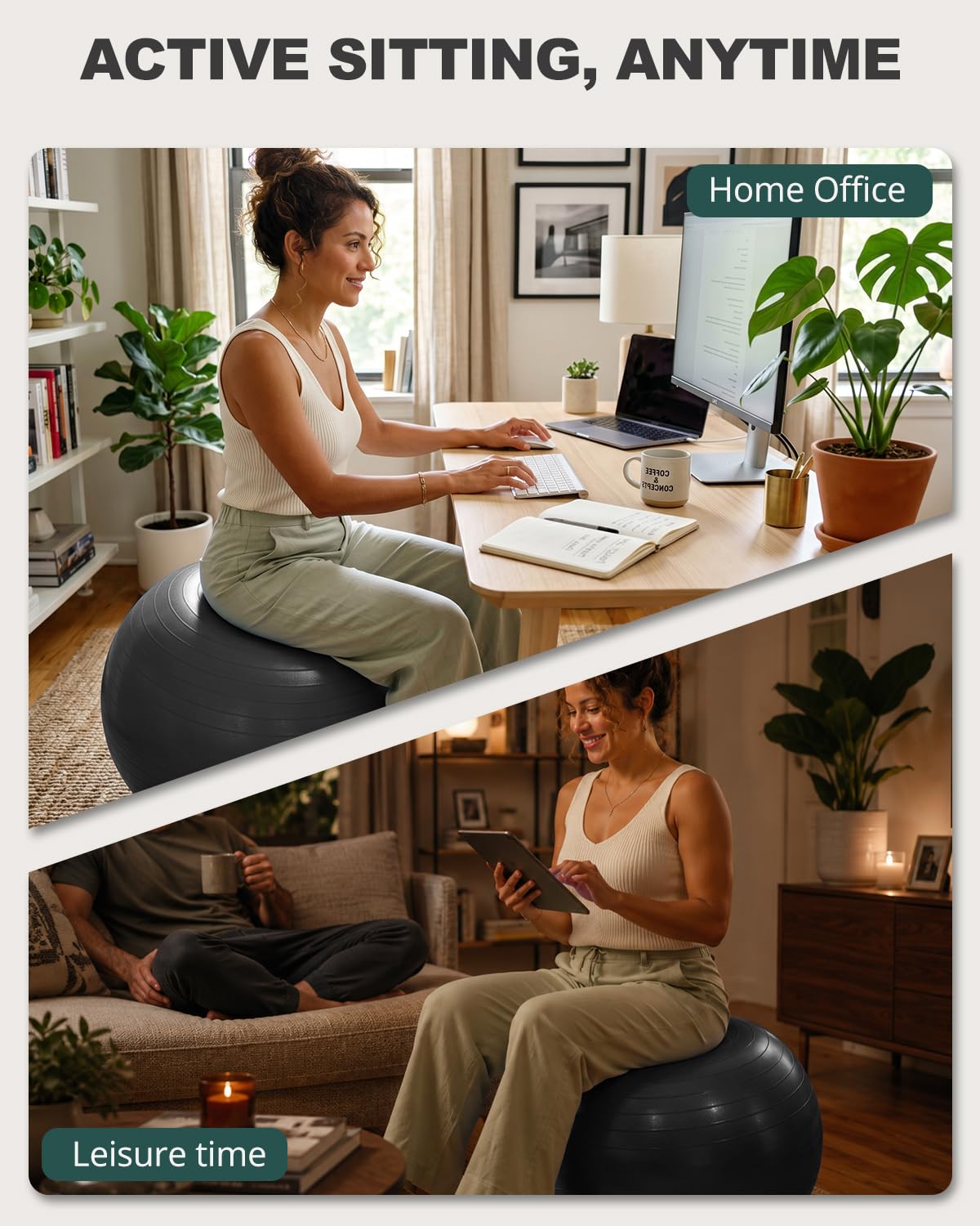 Trideer Yoga Ball for Exercise, Pregnancy, Exercise Ball, Pump Included