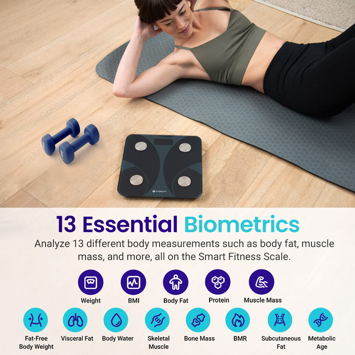 Etekcity Scale for Body Weight and Fat Percentage, Smart Digital LED Bathroom BMI Measurement, Accurate Bluetooth Weighing Machine, Body Composition Analyzer, Ash-black, 400lb