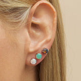 Barzel 18K White Gold Plated Black, White & Green Created Opal Stud Earrings 3 Pack Set, 6MM (Multicolor)