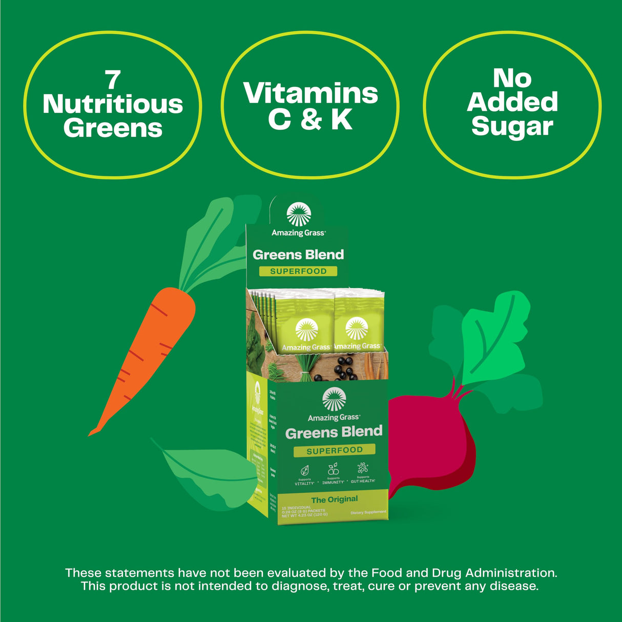 Amazing Grass Greens Blend Superfood: Super Greens Powder Smoothie Mix with Spirulina, Chlorella, Beet Root Powder, Digestive Enzymes, Prebiotics & Probiotics, Original, 15 Servings (Packaging May Vary)