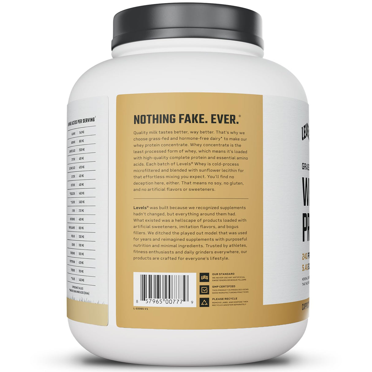 Levels Grass Fed Whey Protein Powder, No Artificials, 24G of Protein, Cappuccino, 5LB