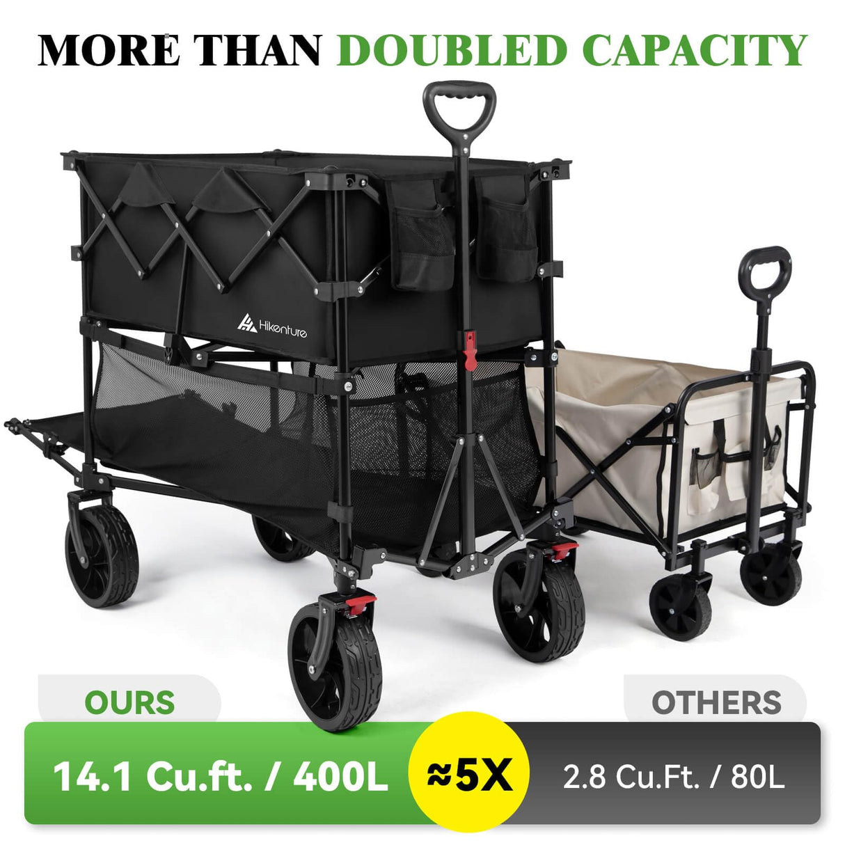 Hikenture Double Decker Wagon, 400L Extra Large Beach Wagon with Big Wheels