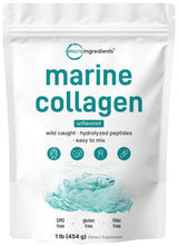Micro Ingredients Marine Collagen Peptides Powder, 1 lb | Type I Marine Collagen + Natural Protein | Wild-Caught Fish Source | Unflavored | Supports Hair, Skin & Joint Health | Pescatarian, Non-GMO