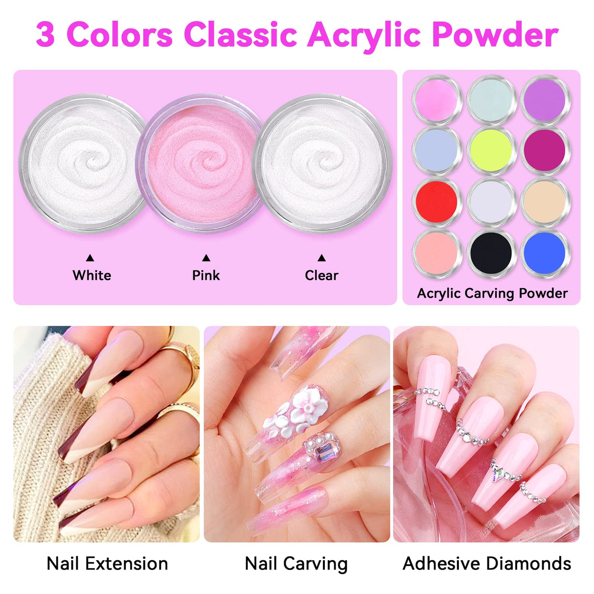 SAVILAND Acrylic Nail Kit with U V Light – Acrylic Nail Set Christmas Gift Set with Acrylic Powder and Liquid Set Acrylic Nail Brush Practice Finger Portable Nail Drill for Nails Kit Set for Home DIY