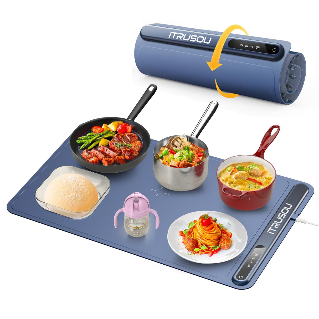 iTRUSOU Electric Warming Tray - Whole-Surface Heating, Rollable & Portable, Premium Silicone Nano-Material, 3 Temperature Settings, Auto Shut-Off - Ideal for Gatherings, Parties, and Everyday Use