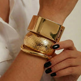 LegacyVault 3Pcs Chunky Gold Bangle Bracelets Set for Women, 14K Gold Plated Stackable Statement Cuff Bangles - Minimalist Elegant Trendy Irregular Wide Jewelry Gift (B-Gold)