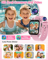 Kids Waterproof Smart Watch Girls Toys Age 6-8, Kids Watch with 32 Games Dual Camera HD TouchScreen Music Habit Tracking Alarm Pedometer Christmas Birthday Gifts Ideas for Girls 3-12 Year Old(Pink)