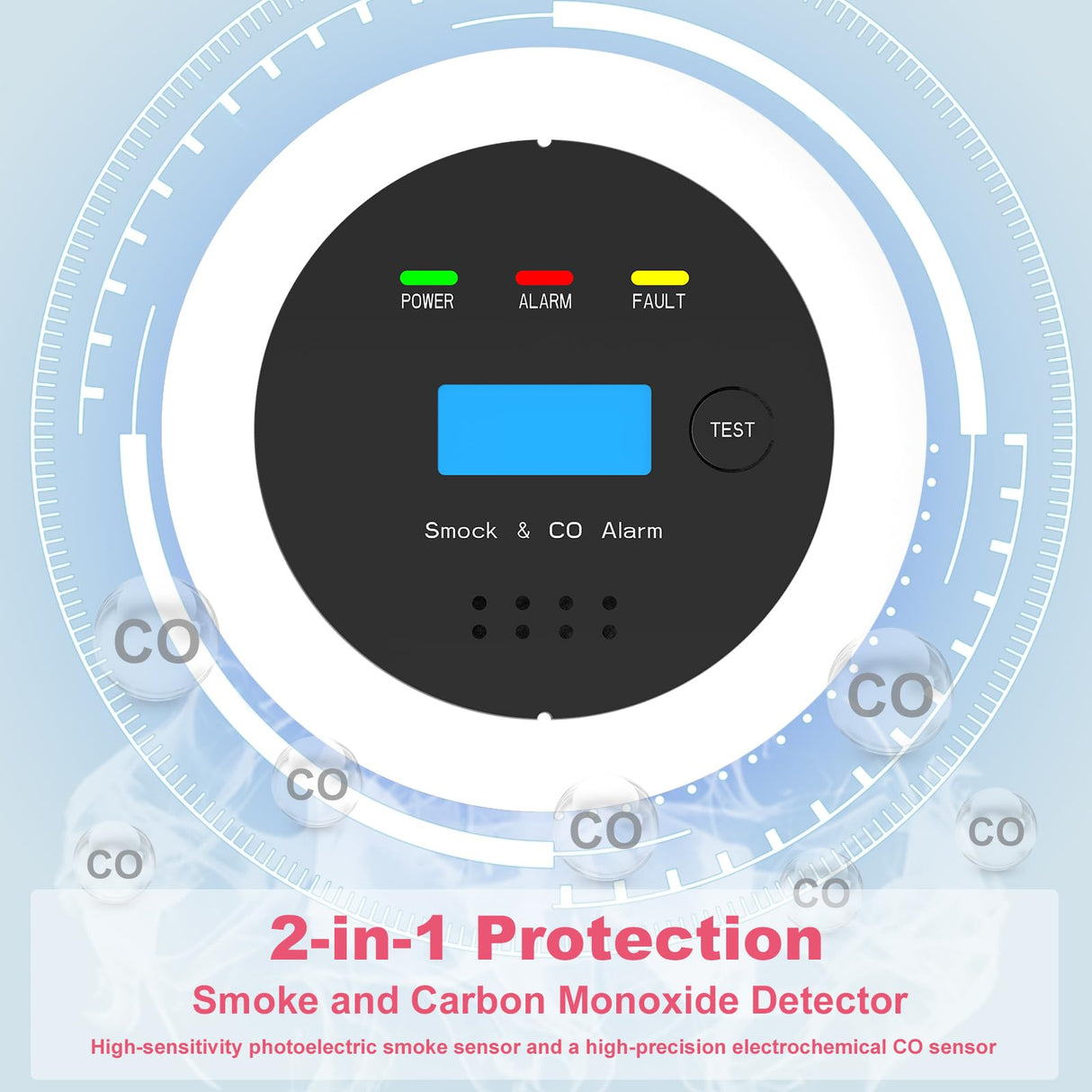 Smoke and Carbon Monoxide Detector Combo, 2-in-1 Dual Sensor CO & Smoke Alarm, Battery Operated Carbon Monoxide Detectors with LCD Display for Home, Easy to Install