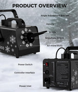 IMONE 900W Snow Machine with 9 Lights Christmas Gift,High Output Fake Snow Machine with Remote,Snow Machine Indoor,Outdoor Snow Making Machine,Snow Maker Machine,Snowflake Machine Parade,Party