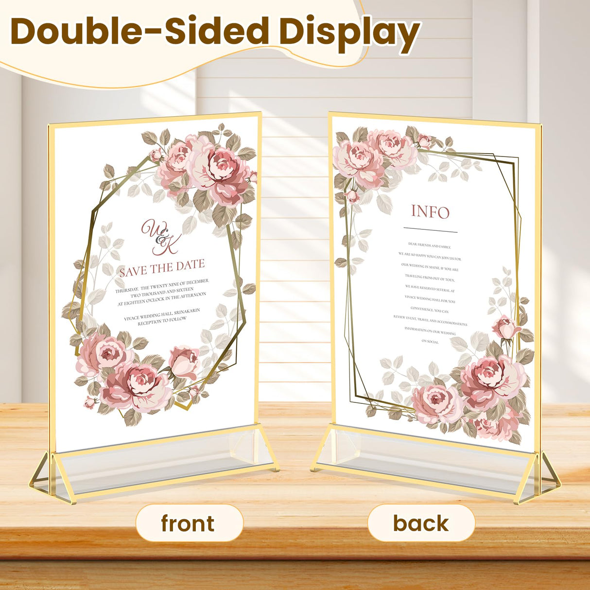 YOAEAILY Gold Frames 8X10 Acrylic Sign Holder Double-Sided Picture Frames for Menu, Wedding Table Number, Christmas Photos With Removable Round Stickers - 6 Pack