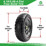 LTNICER 10" Flat Free Replacement Wheels for Gorilla Carts (2-Pack), 4.10/3.50-4 Solid Tires with 5/8" Axle Bore & 2.1" Offset Hub, Heavy Duty No-Flat Wheels for Garden Carts, Hand Trucks & Wagons