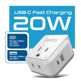 Ceptics India, Maldives Power Plug Adapter Travel Set, 20W PD & QC, Safe Dual USB & USB-C 3.1A - 2 USA Outlet - Compact - Use In Pakistan, Nepal, Bangladesh Includes Type D, Type C SWadAPt Attachments