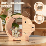 Summidate Wooden Piggy Bank for Kids Large Money Bank for Boys Girls,Cute Unbreakable Wood Money Box, Creative Saving Money Jar Personalized Gifts for Child Birthday Christmas & Decor