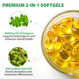 Oil of Oregano Softgels 6000mg, 120 Count | 2 in 1 Formulated with Black Seed Oil 200mg, Organic Oregano Oil Capsules, High Carvacrol & Thymoquinone for Immune Support | Non-GMO, Gluten-Free