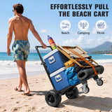 KEDSUM Beach Cart for Sand with 9" Airless Solid Big Wheels-No Deflated, 330LBS Heavy Duty Beach Dolly, 4-Wheel Push & Pull Beach Wagon for Beach, Camping, Rust-Resistant & Folds Compact