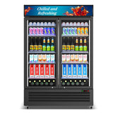 Velieta Commercial Beverage Refrigerator with 2 Glass Door, 383L Display Fridge Beverage Cooler with Customizable Lightbox Adjustable Shelves, Drink Fridge Merchandiser for Restaurant Shop, Black