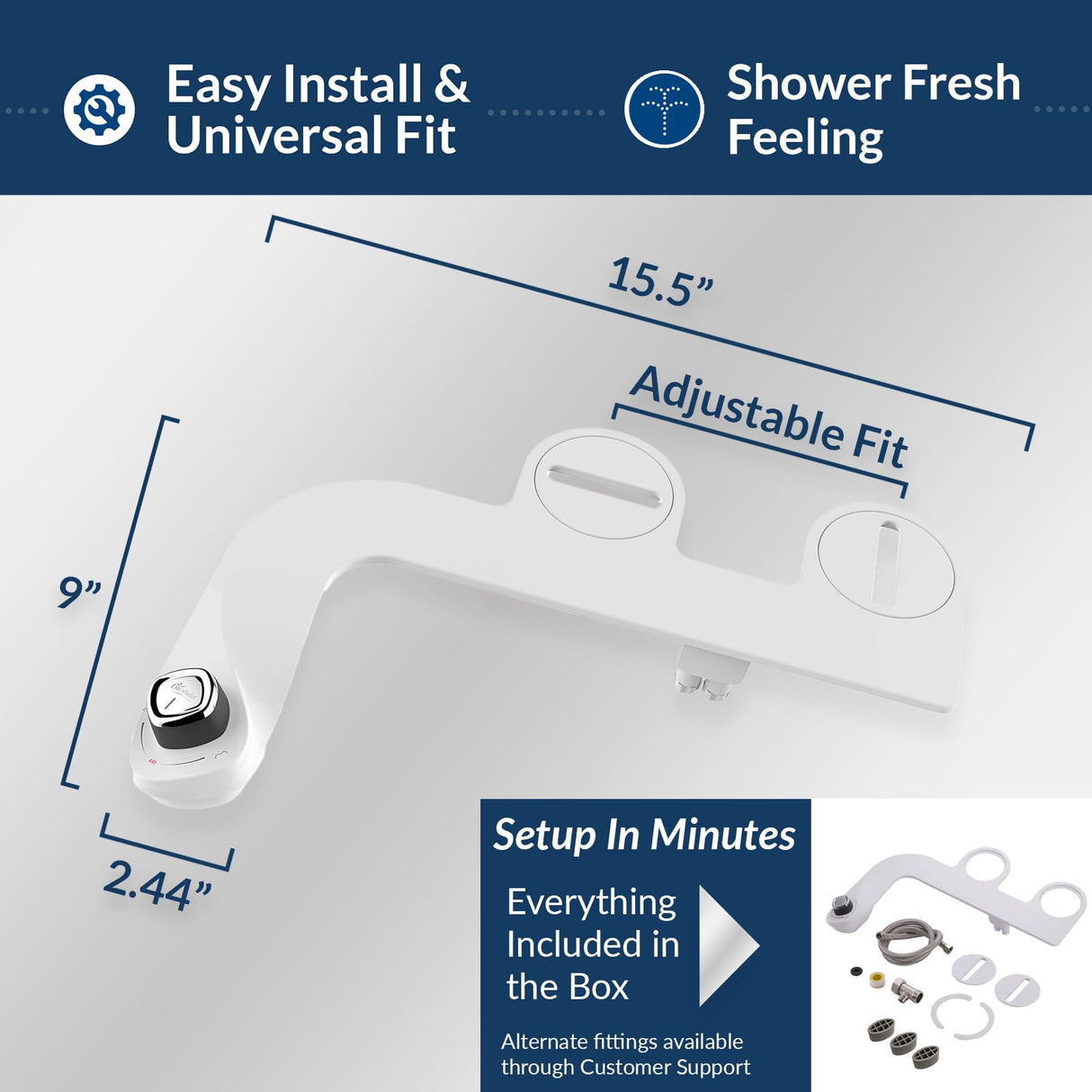 Bio Bidet SlimEdge Bidet Attachment for Toilet, Non Electric, Dual Nozzles for Front and Rear Cold Water Wash, Adjustable Water Pressure, White