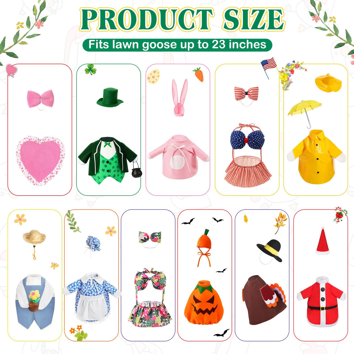 Silicherry 11 Set Holiday Porch Goose Outfits All Seasons Goose Clothes Umbrella Easter Statue Costume for Patio Lawn Outdoor(23",Cool)