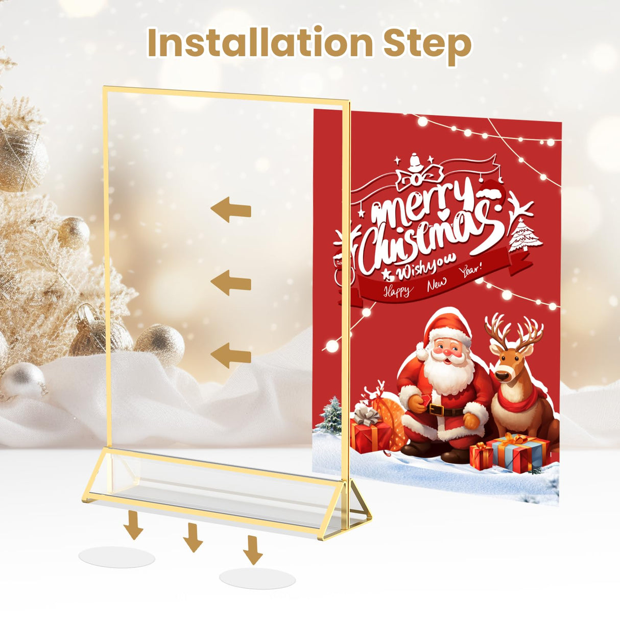 YOAEAILY Acrylic Sign Holder 8.5X11 Gold Frames Double-Sided Gold Picture Frames for Flyer Holder Menu Holder Wedding Table Number Holder Christmas Photo Frame with Removable Sticky Dots -6 Pack