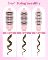 Farery PRO 3-in-1 Thermal Brush Set - Adjustable Temperature, Detachable Curling Brush Heads (1.25", 1.5", 1.77"), Dual MCH, 20s Fast Heating for Quick Volume & Effortless Curls, Rose Pink
