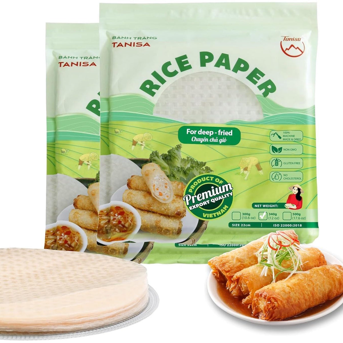 TANISA 2 Packs Rice Paper Wrappers, 76 Sheets Spring Roll Wrappers for ...