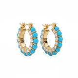 MYEARS Turquoise Hoop Earrings 14K Gold Plated Blue Beaded Cubic Zirconia Earrings Boho Summer Hypoallergenic Everyday Jewelry