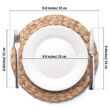 6 Pack, Round Woven Placemats, Natural Water Hyacinth Wicker Place mats, Braided Straw Table Mats, Charger Plates for Dining Table, Fall, Thanksgiving, Christmas (13.8 inch)