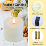 TECHLONG 3"x3" Flickering Flameless Candles Waterproof, Battery Operated Candles with Remote Timer, Last 600 Hours Electric Fake LED Candles for Halloween Christmas Decoration, Ivory White, Set of 6