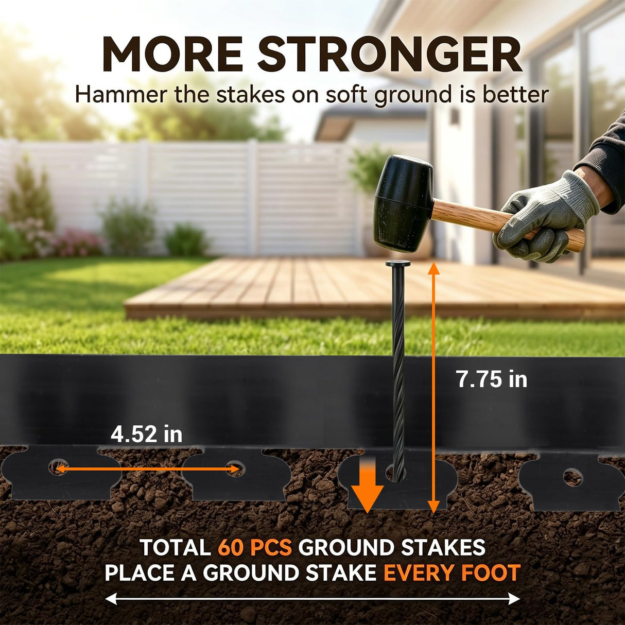 Hugeleaf 4.5 Inch Tall Landscape Edging 60 Feet Garden Edging with 60 Spikes, Plastic Landscape Border Edging for Landscaping Lawn, Flower Beds(Black)