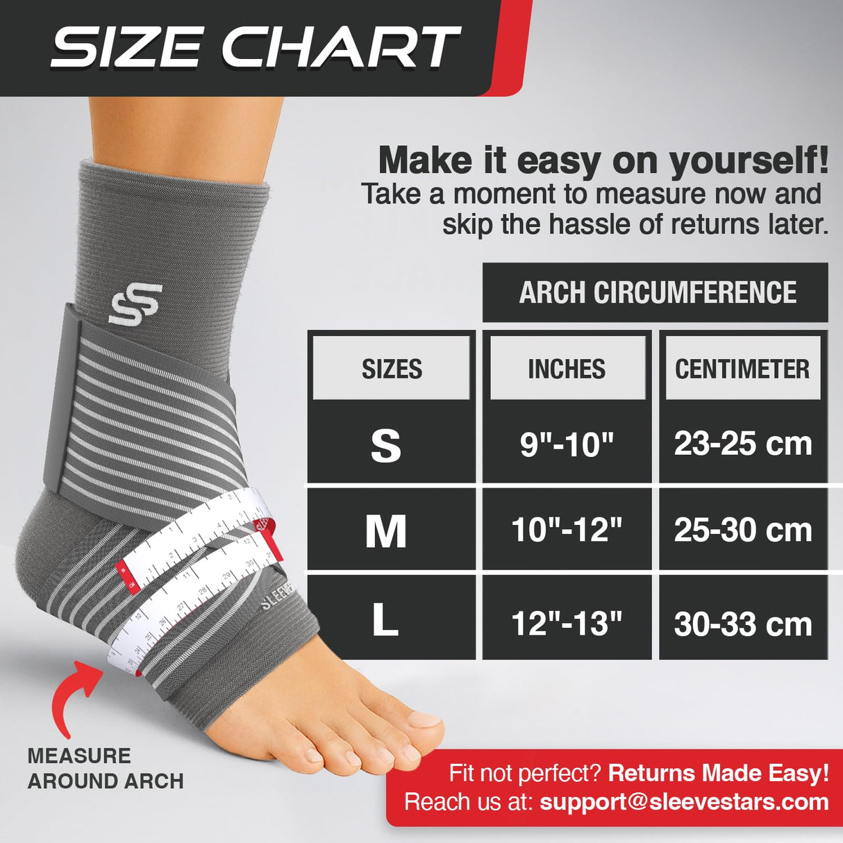 Sleeve Stars Ankle Brace for Women & Men, Ankle Wrap for Sprained, Compression Sleeve for Plantar Fasciitis Relief, Easy Customizable Support: w/ Removable Strap (Single/M:10"-12"/Gray)