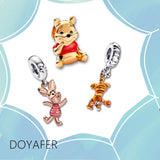 Doyafer 925 Sterling Silver Charms Iron Cool Man Golden Bear Cute Mouse Beads For Women Bracelets Necklace Gifts for Family and Friends 3 Piece/Package Tiger, bear, little pig (Charm Set- B)