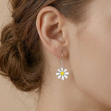 SLUYNZ 925 Sterling Silver White Flower Dangle Earrings for Women Teen Girls Daisy Flower Drop Earrings Summer Spring (A-SILVER)