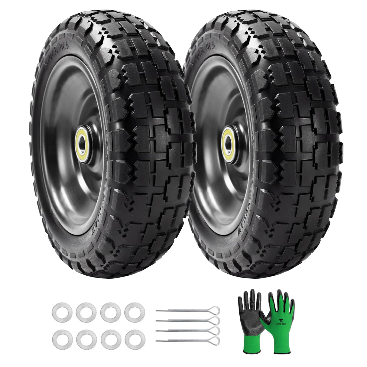Parts Camp Replace Gorilla Cart Wheels 10" Flat-free Solid Tire and Wheel Replacement 4.10/3.50-4 tire for Hand Truck Wagon Garden Dolly Trolley With 5/8" Axle Bore Hole 2.2" Offset Hub 2-Pack