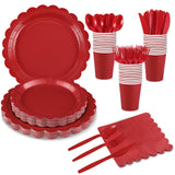 Xiangqu 175 Pcs Red Plates and Napkins, 25 Guest Red Party Supplies Include Christmas Plates and Napkins Cups Plastic Spoons Forks Knives for Birthday, Christmas, Picnic