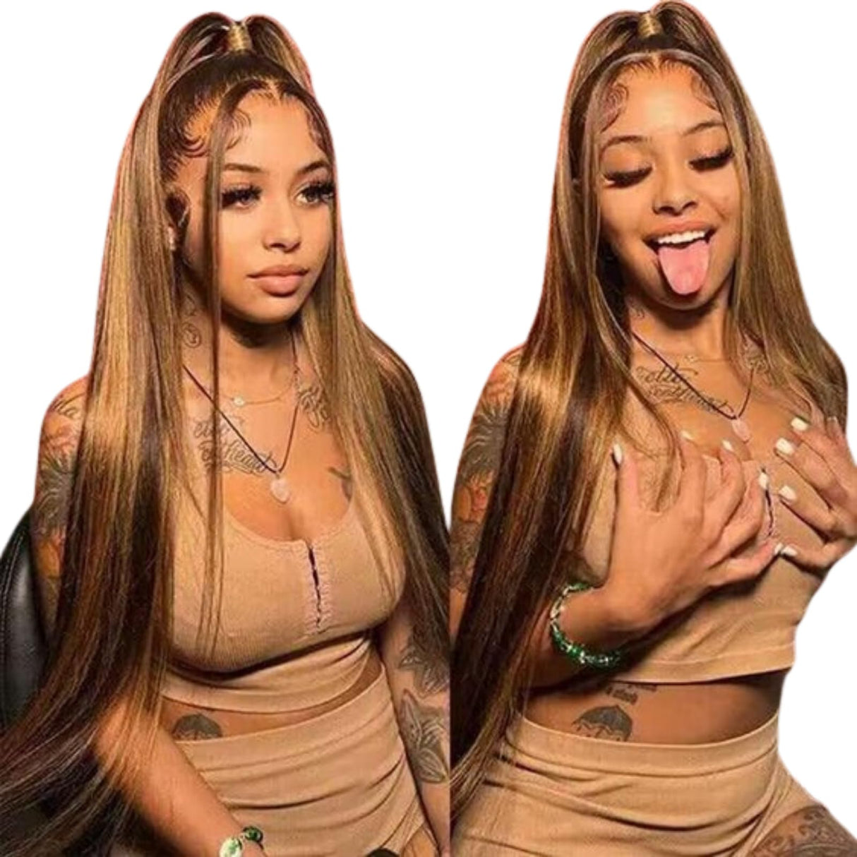30 Inch 13x4 Highlight Ombre Straight Lace Front Wigs Human Hair Pre Plucked #4/27 Colored Glueless Wigs Honey Blonde Brazilian Lace Frontal Wigs Human Hair for black Women with Baby Hair