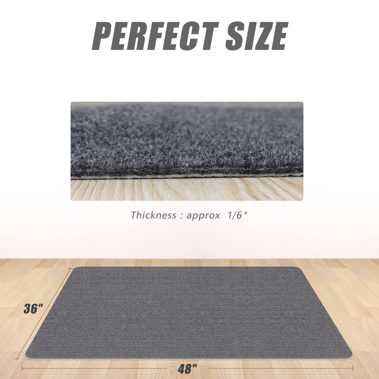 Sycoodeal Office Chair Mat for Hardwood Floor,Office Computer Gaming Chair Mat for Tile Floor,Large Floor Protector Rug,Anti-Slip,Easy to Clean,Grey(48"x36")