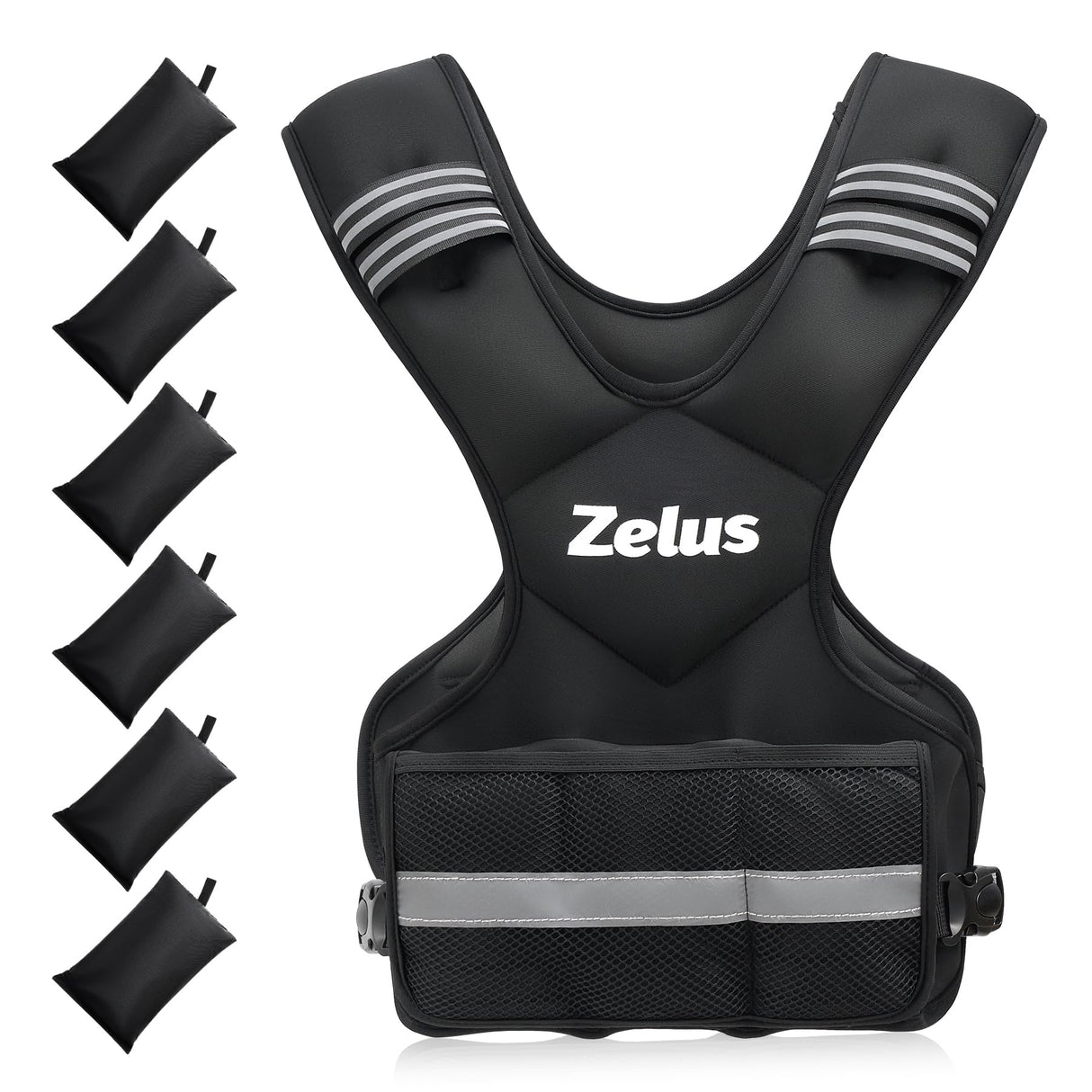 ZELUS Weighted Vest for Men and Women | 4-10lb/11-20lb/20-32lb Vest with 6 Ironsand Weights for Home Workouts | Adjustable Body Weight Vest Exercise Set for Cardio and Strength Training (20-32 lb.)