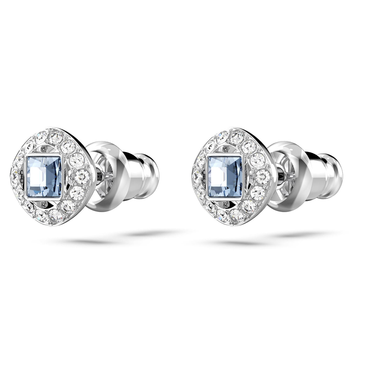 Swarovski Una Angelic Stud Earrings, Square Cut, Cool Blue Crystals, Rhodium Finish