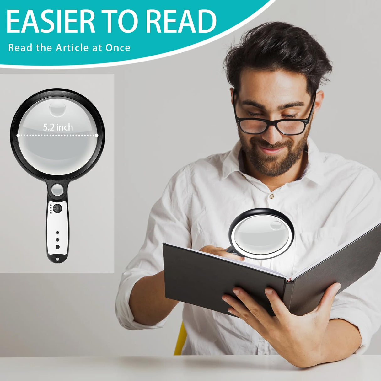 Large Magnifying Glass with 37 LED Light, 10X 20X 45X Handheld Illuminated Lighted Magnifier with 3 Light Modes Rechargeable Magnifying Glass for Seniors Reading, Inspection (Black & White)